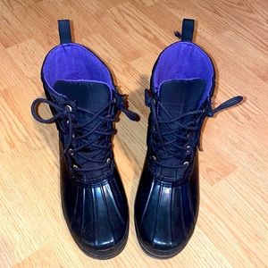 Sperry Topsider duck boots.